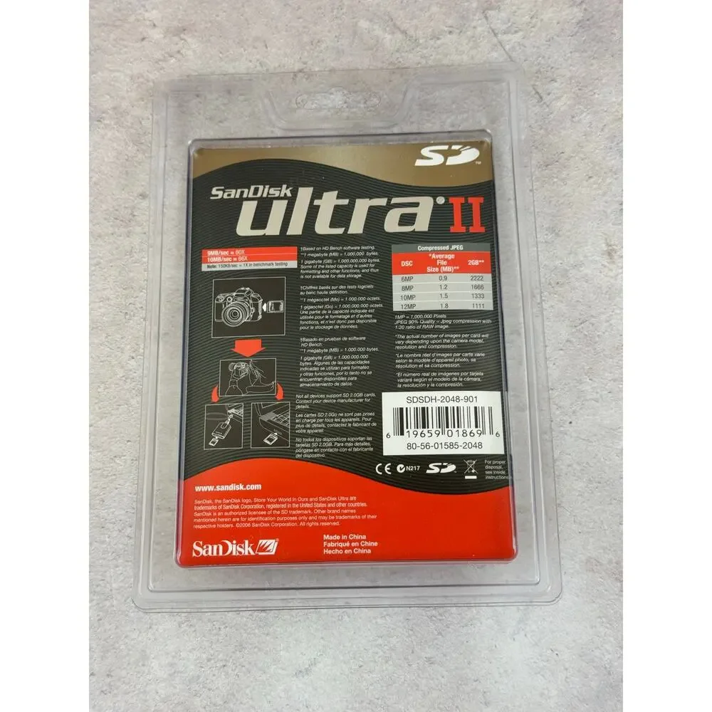 SanDisk ULTRA II 2.0 GB SD Card SDSDH2048901 New Sealed Vintage